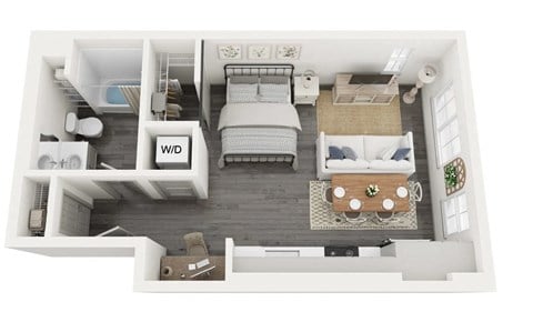 Floor plan for studio, 1 bath, 493 sqft